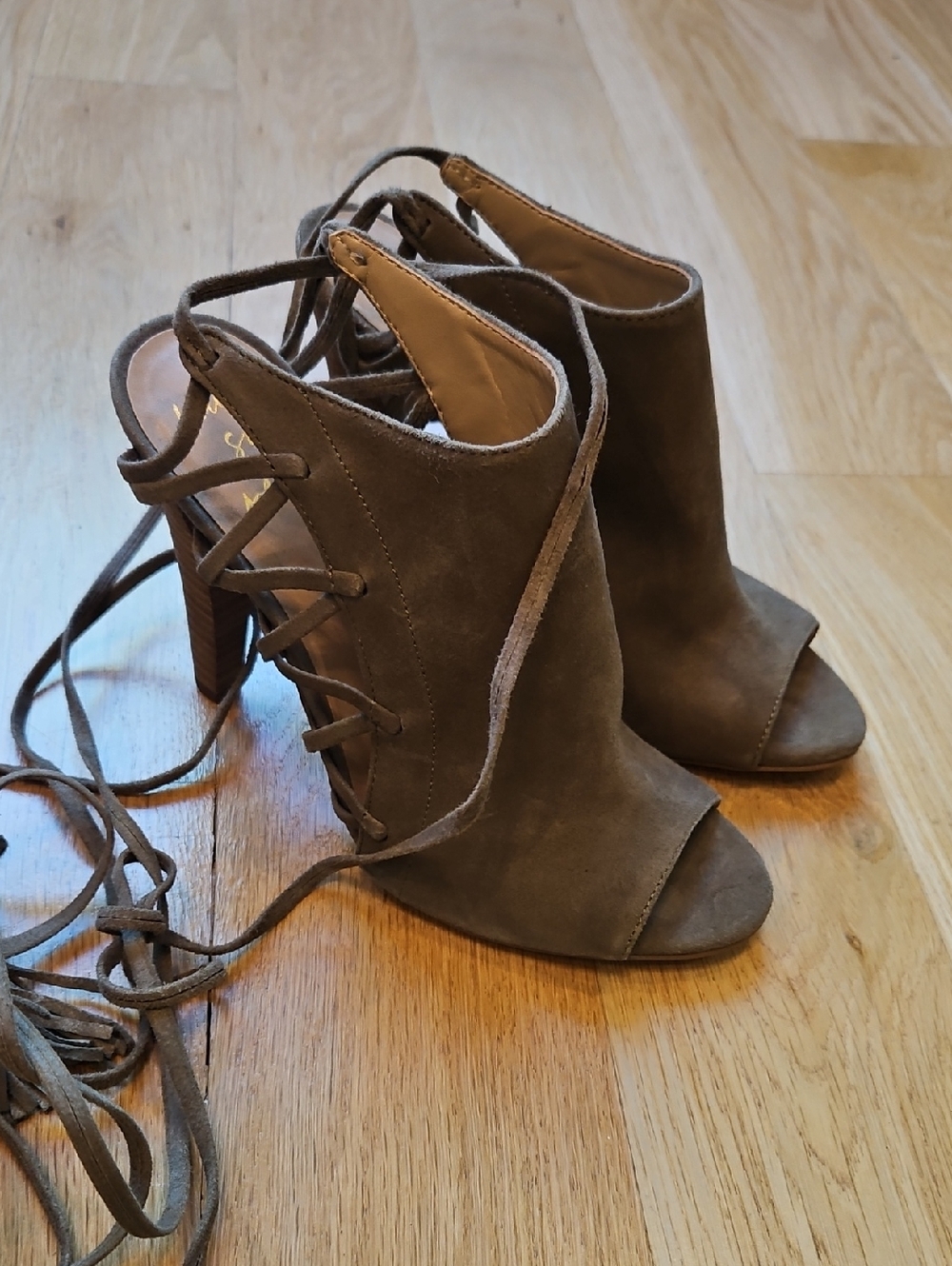 Banana Republic Taupe Suede Lace-Up Open-Toe High Heel Booties